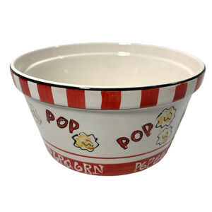 Popcorn Ceramic Bowl Tabletops Unlimited Movie Room Home Decor Red White